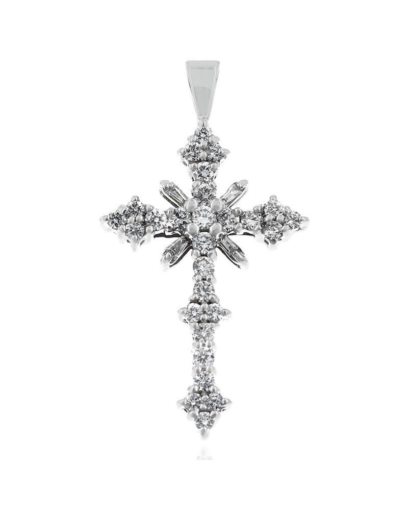 Round and Baguette Diamond Cross Pendant