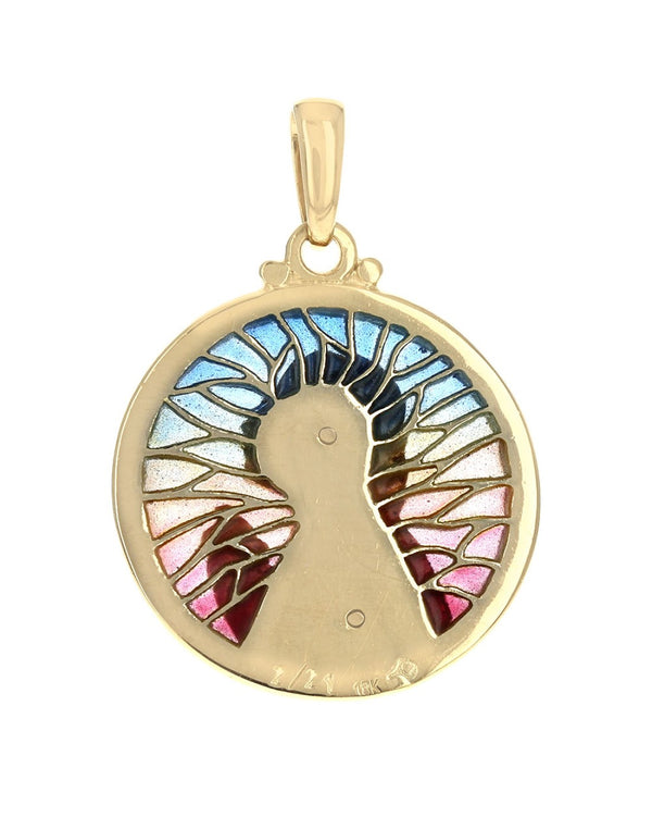 Virgin Mary Stained Glass Motif Pendant in Yellow Gold