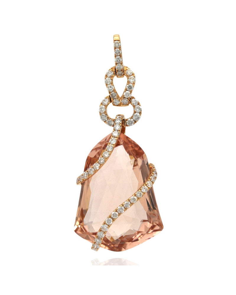 Diamond Wrapped Morganite Drop Pendant