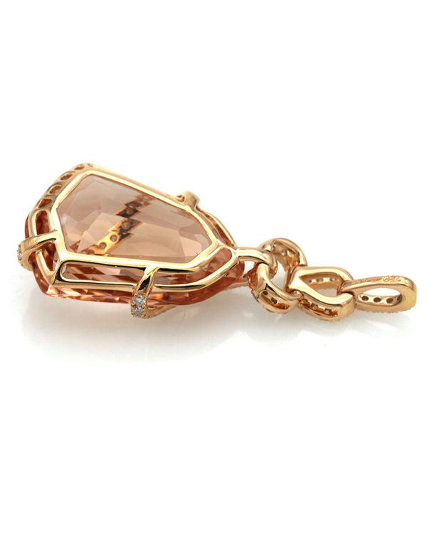 Diamond Wrapped Morganite Drop Pendant