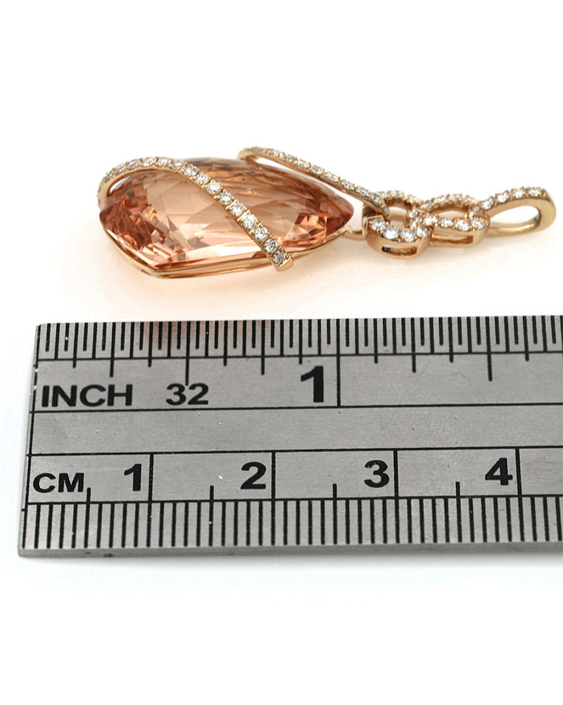 Diamond Wrapped Morganite Drop Pendant