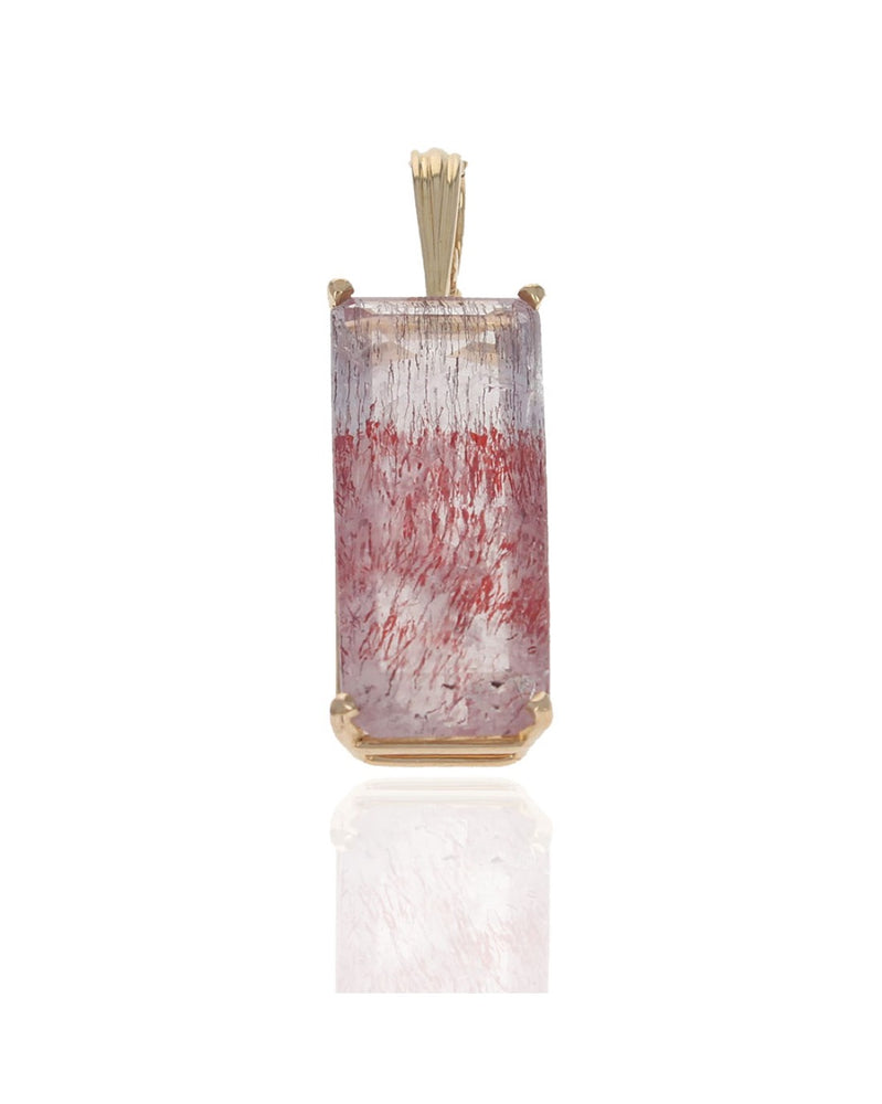 Red Rutilated Quartz Enhancer Pendant in Yellow Gold