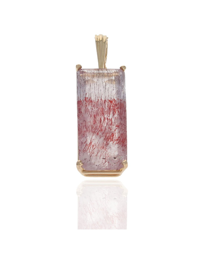 Red Rutilated Quartz Enhancer Pendant in Yellow Gold