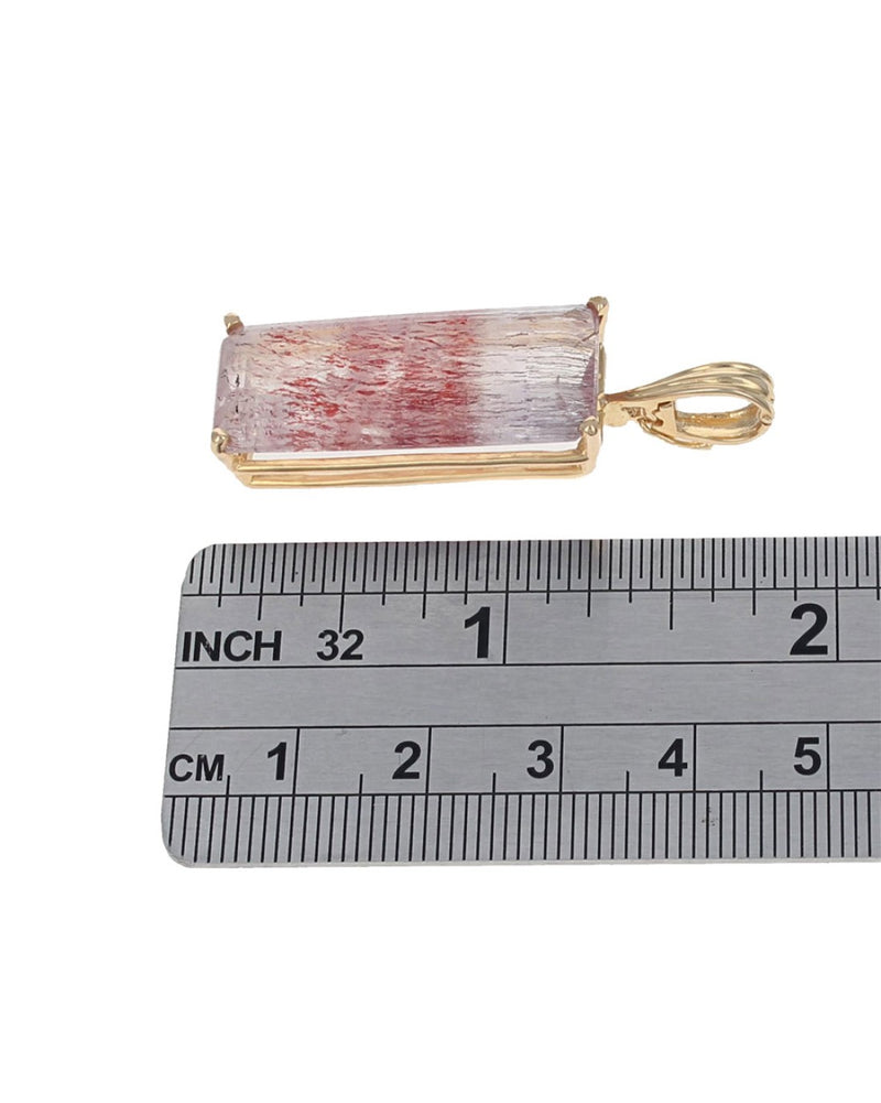 Red Rutilated Quartz Enhancer Pendant in Yellow Gold