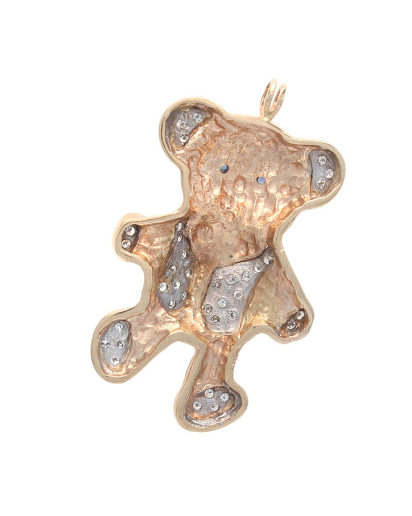 Diamond Teddy Bear Pendant with Sapphire Eyes