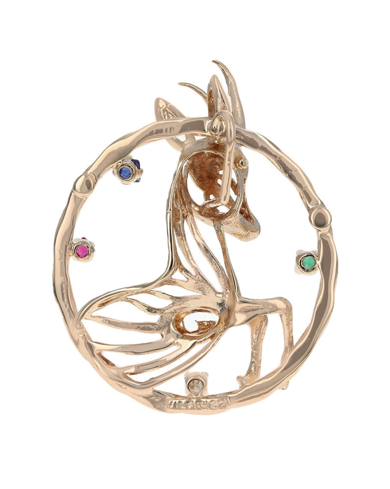 3 Dimensional Gazelle Open Pendant with Mixed Stones