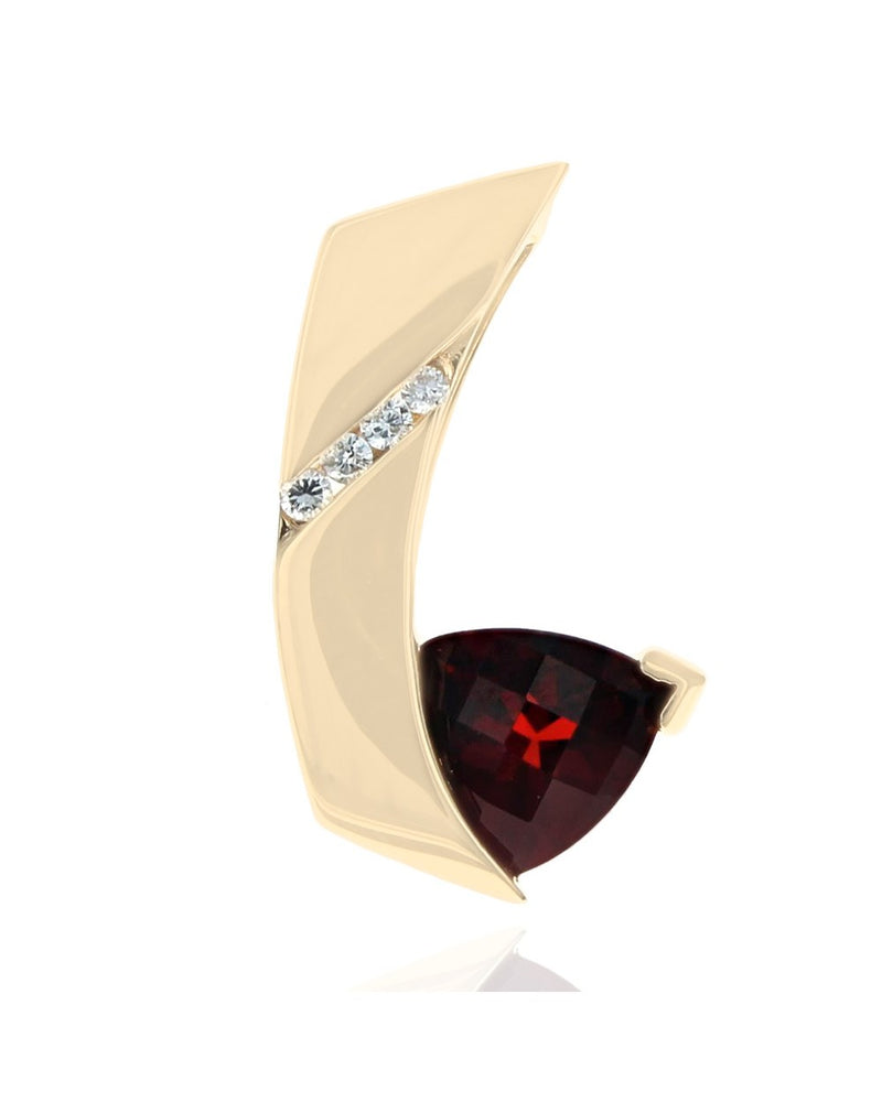 Pyrope Garnet and Diamond Curve Accent Drop Pendant in Yellow Gold