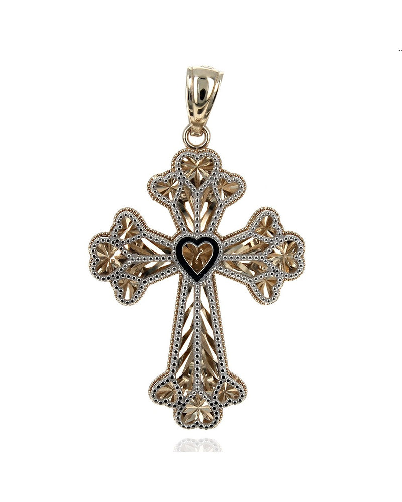 3 Dimensional Heart Motif Cross Pendant