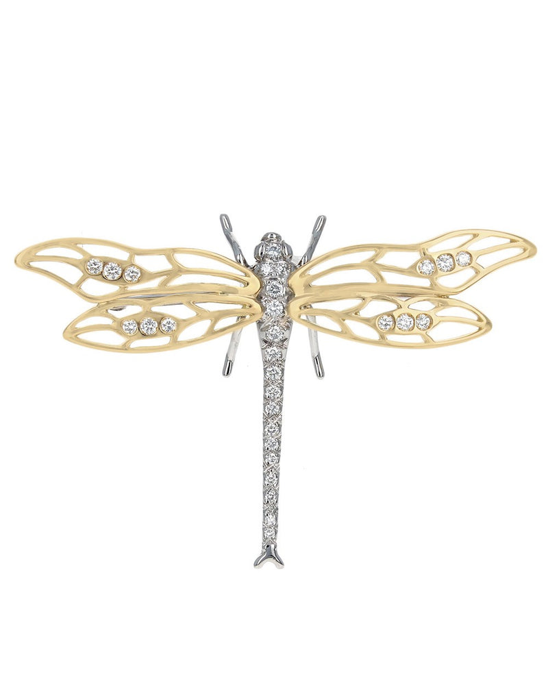 Henry Dankner Diamond Dragonfly Pendant in White and Yellow Gold