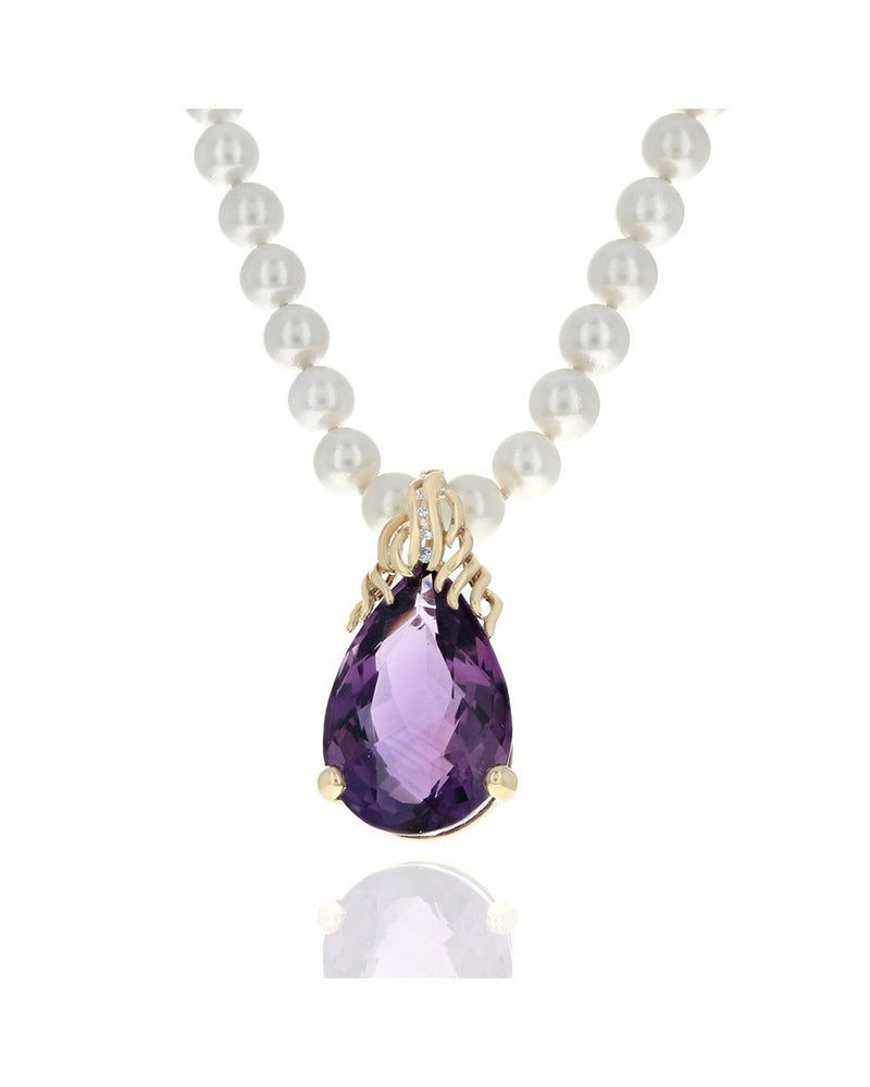 Pear Shaped Amethyst and Diamond Enhancer Pendant in Gold