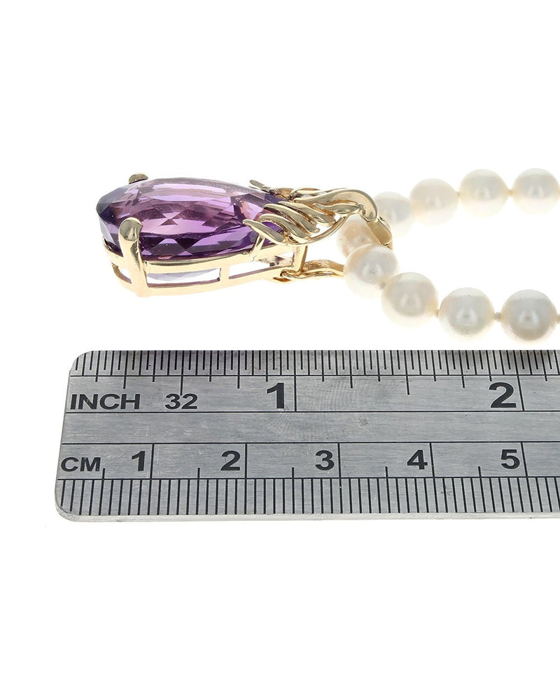 Pear Shaped Amethyst and Diamond Enhancer Pendant in Gold