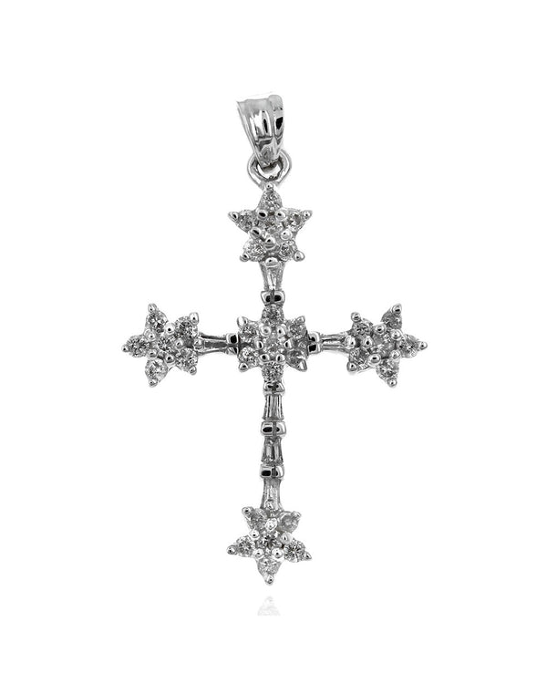 Round and Baguette Diamond Cross Pendant