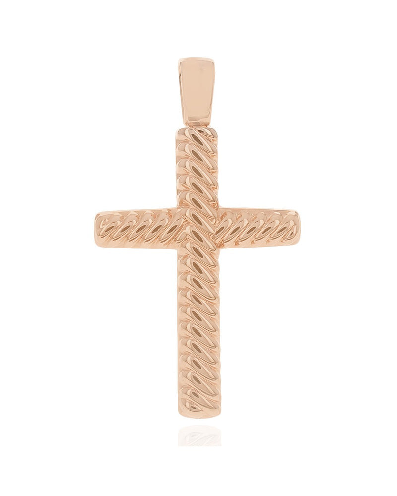 Ribbed Cross Pendant on Rose Gold