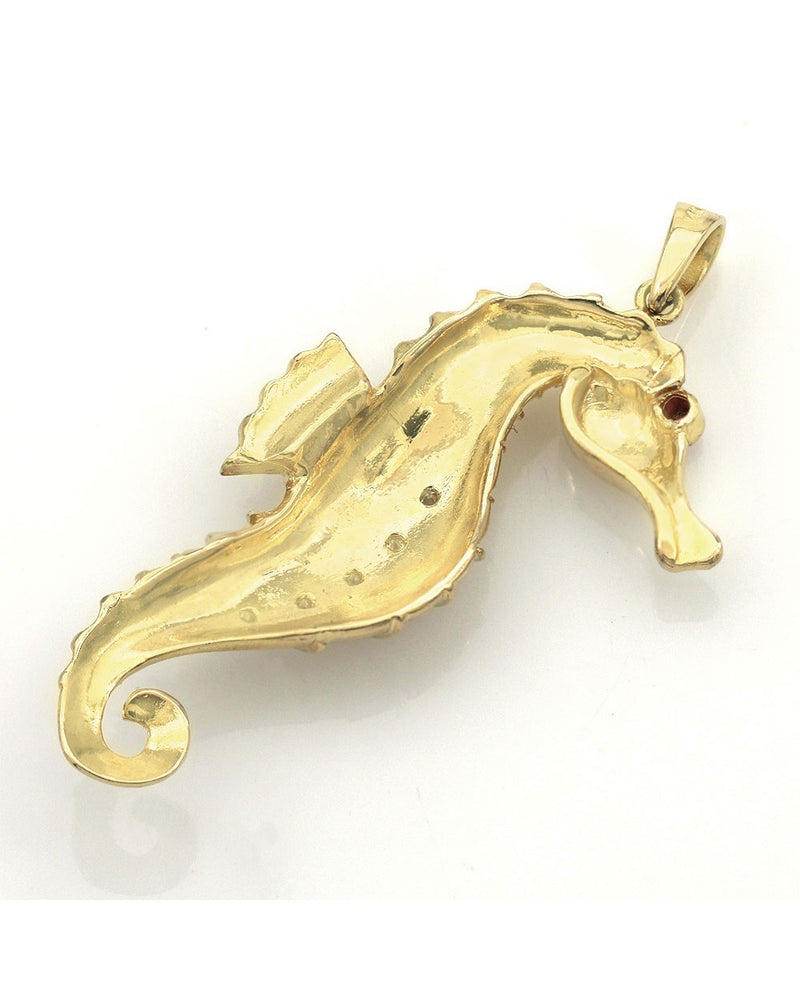 Sea Horse Pendant with Diamond Accents & Ruby Eye