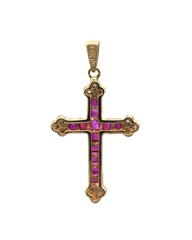 Ruby and Diamond Budded Cross Pendant