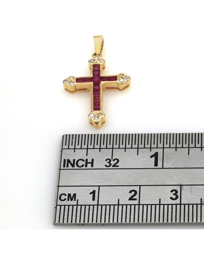 Ruby and Diamond Budded Cross Pendant