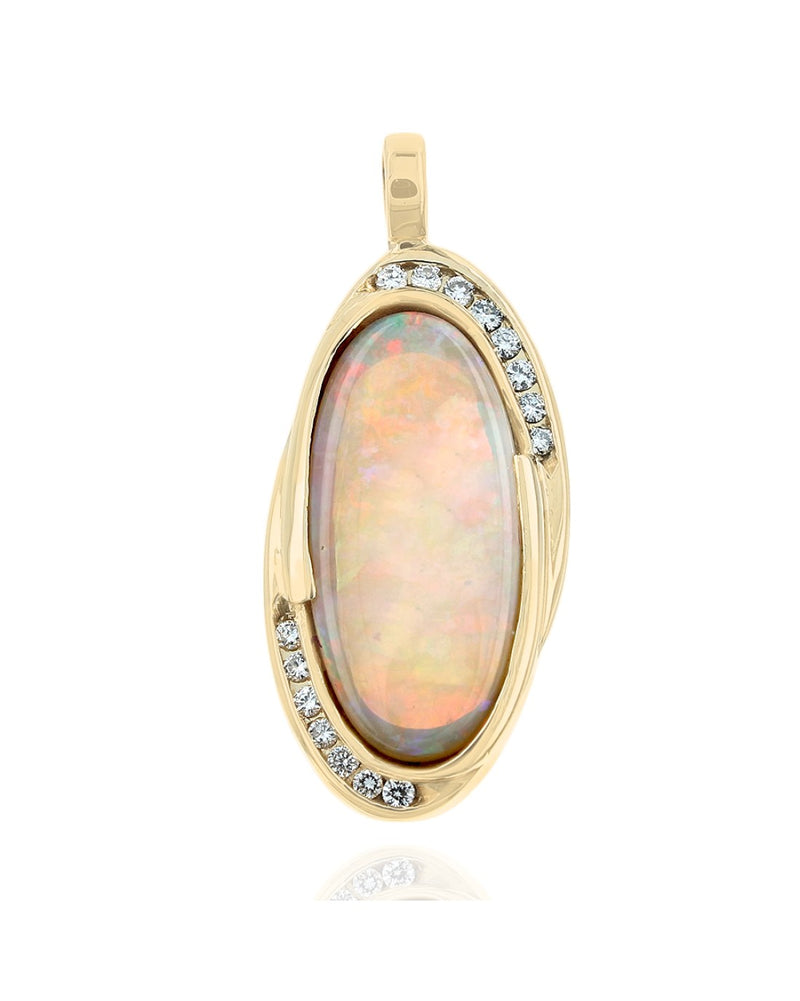 Oval Ethiopian Opal and Diamond Pendant