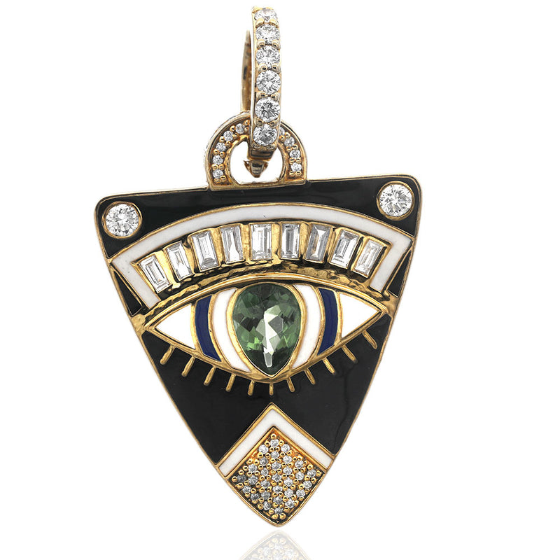 Buddha Mama Tourmaline Diamond Enamel Guitar Pick Pendant
