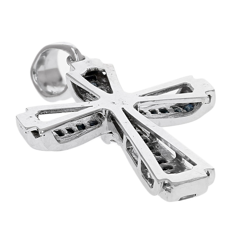 Blue Sapphire and Diamond Cross Pendant