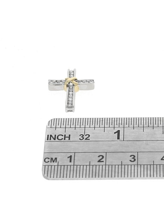 Diamond X Cross Pendant in White and Yellow Gold