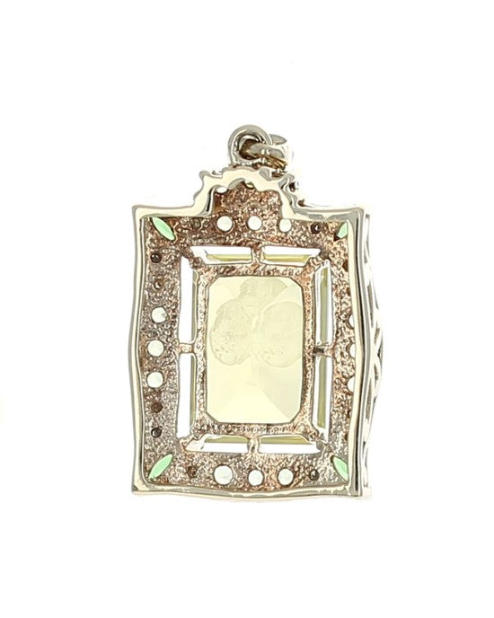 Lemon Quartz, Tsavorite Garnet, and Diamond Open Halo Pendant in Yellow Gold