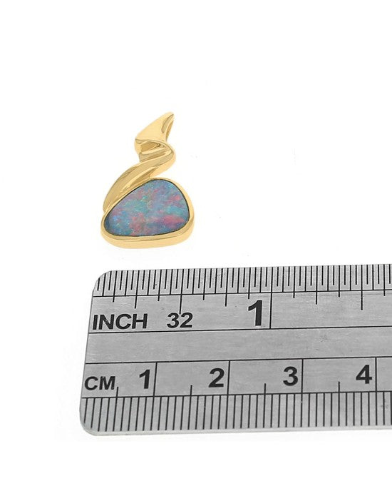 Australian Boulder Opal Squiggle Pendant in Yellow Gold