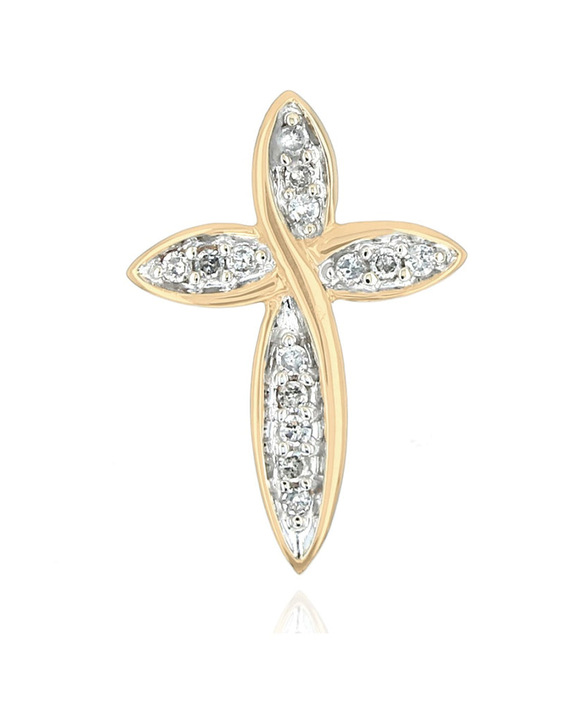 Diamond Crossover Cross Pendant on Yellow Gold