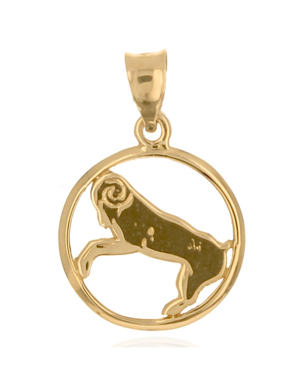 Ram Silhouette Open Cut Medallion Pendant in Yellow Gold