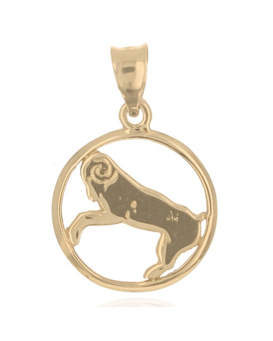 Ram Silhouette Open Cut Medallion Pendant in Yellow Gold