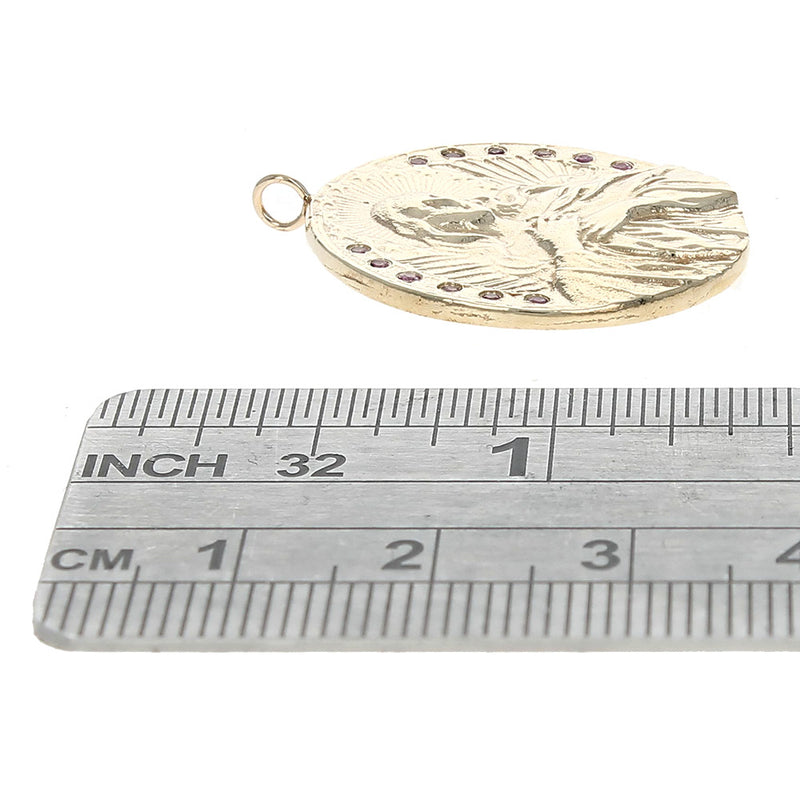 Virgin Mary Medallion with Synthetic Pink Sapphire Accent
