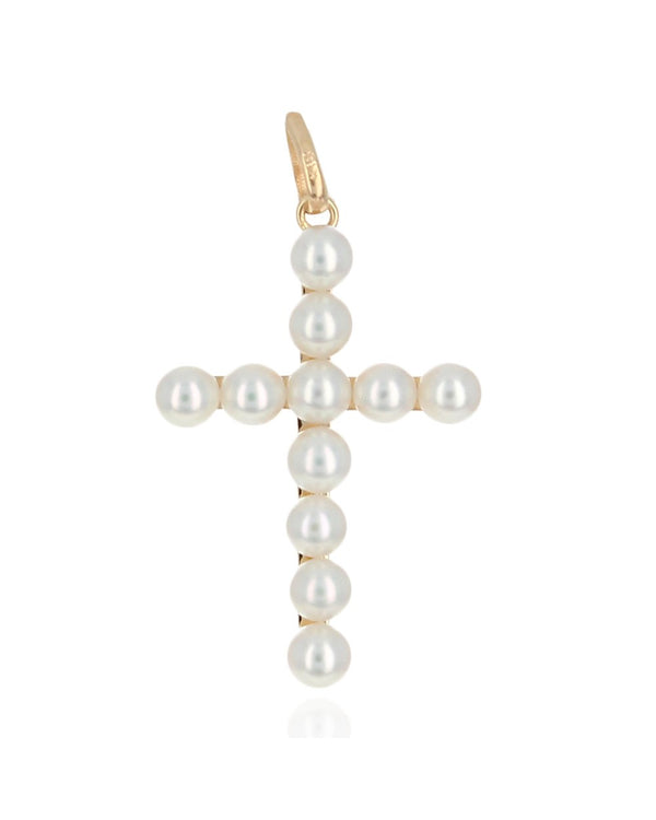 Pearl Cross Pendant in 18K Gold