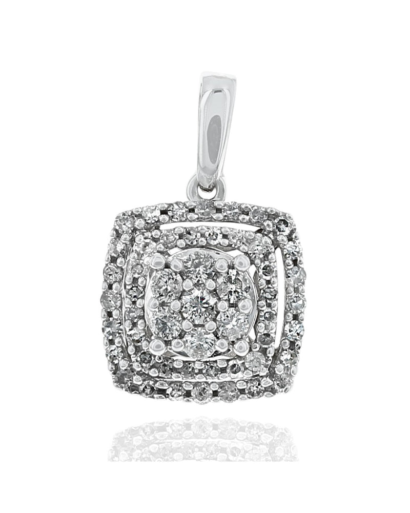 Diamond Triple Halo Square Drop Pendant in White Gold