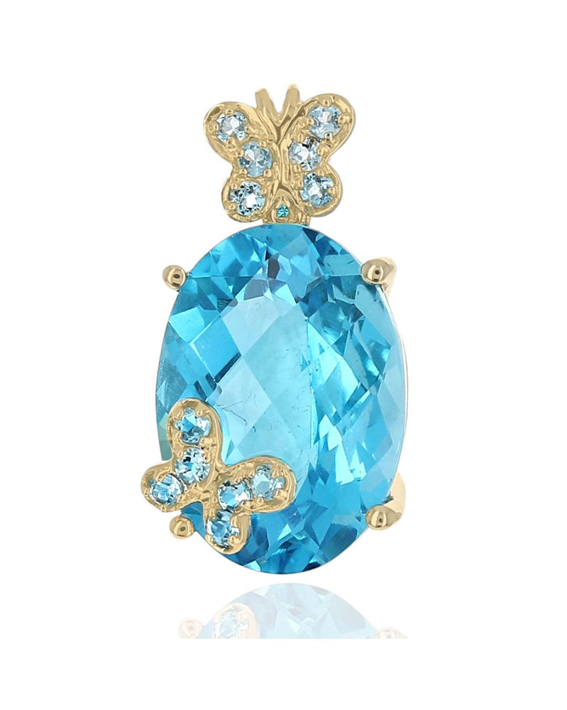 Swiss Blue Topaz Butterfly Motif Pendant in Yellow Gold