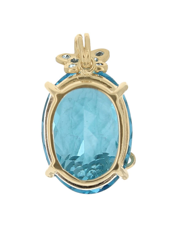 Swiss Blue Topaz Butterfly Motif Pendant in Yellow Gold