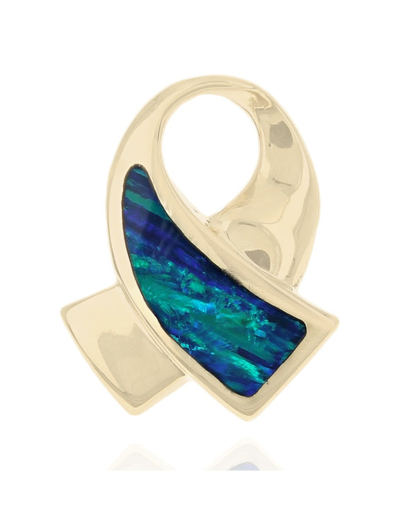 Lightning Ridge Black Opal Ribbon Pendant in Yellow Gold