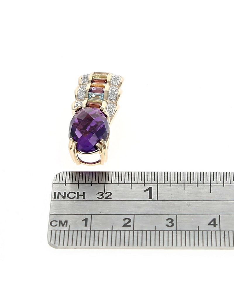 Checkerboard Amethyst and Multi Stone Elongated Enhancer Pendant