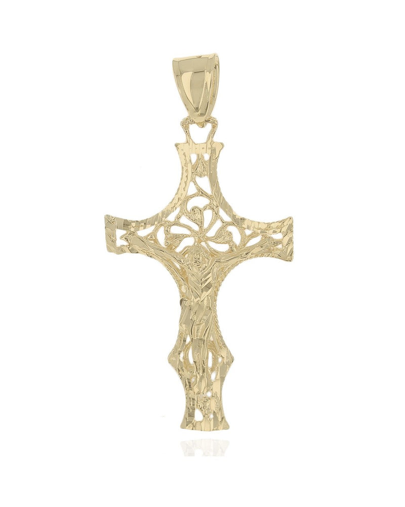 Textured Filigree Crucifix Pendant in Yellow Gold