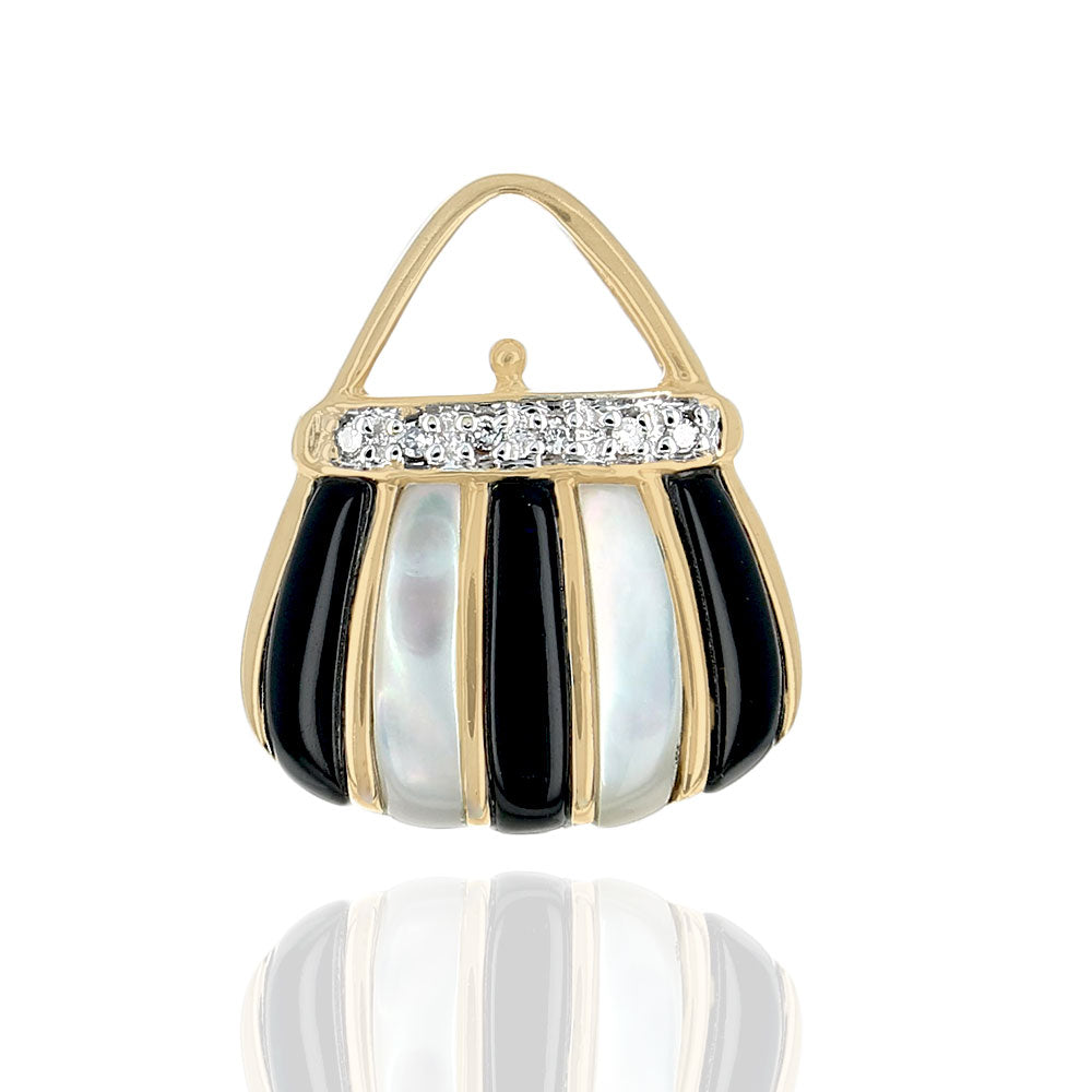 Black Onyx, Mother of Pearl and Diamond Purse Charm