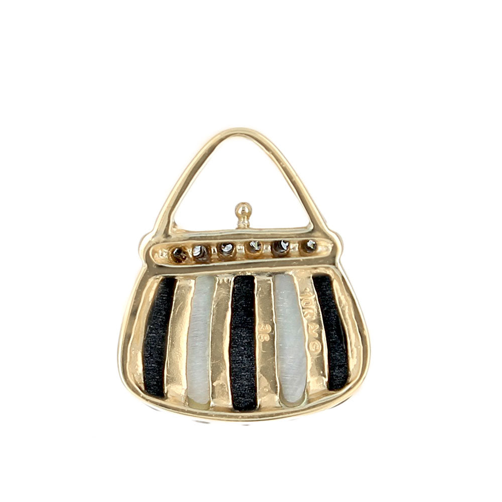 Black Onyx, Mother of Pearl and Diamond Purse Charm