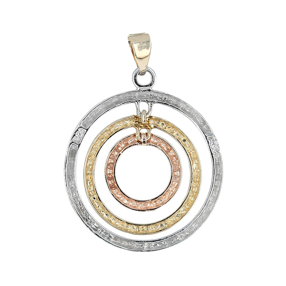 Etched Triple Circle Drop Pendant in White, Rose, and Yellow Gold