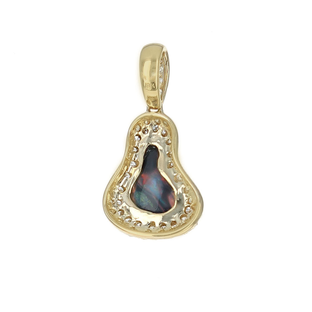 Australian Black Opal and Diamond Halo Pendant in Yellow Gold