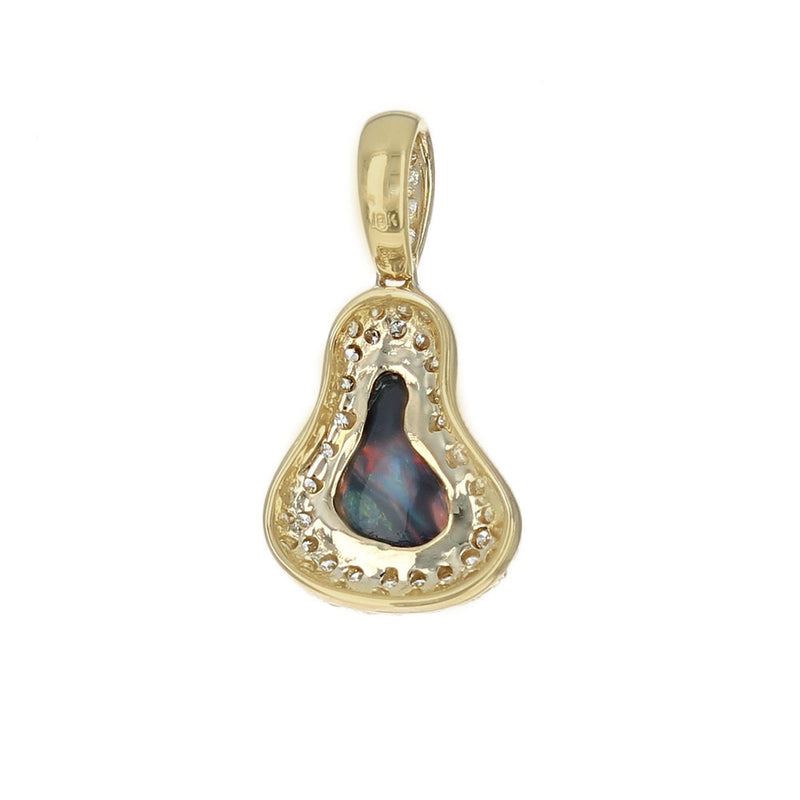 Australian Black Opal and Diamond Halo Pendant in Yellow Gold