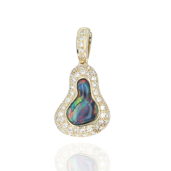 Australian Black Opal and Diamond Halo Pendant in Yellow Gold
