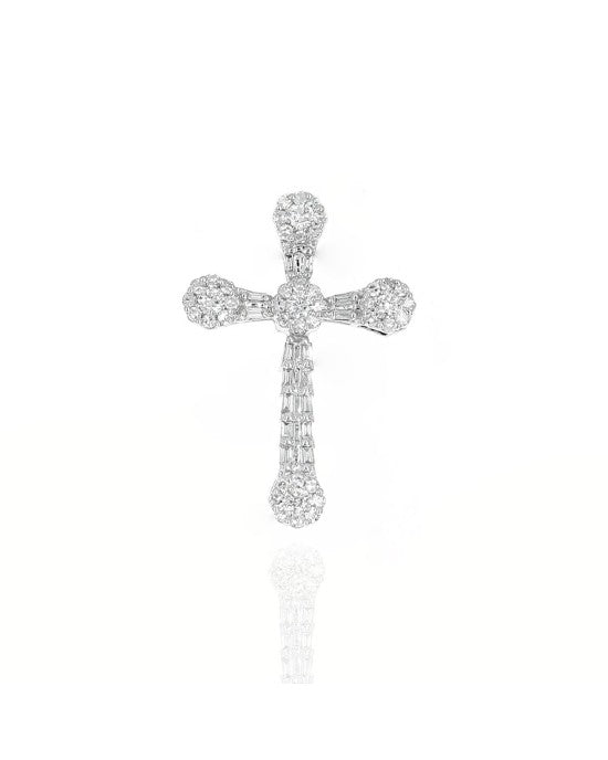 Mixed Cut Diamond Cross Pendant in White Gold