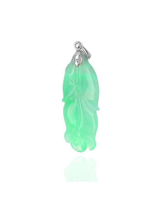 Green Jadeite Jade Carved Rose Pendant in White Gold