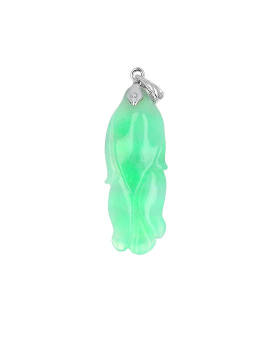 Green Jadeite Jade Carved Rose Pendant in White Gold