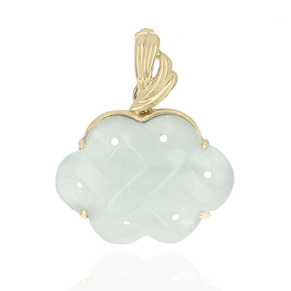 Carved Jadeite Pierced Overlap Enhancer Pendant in Yellow Gold