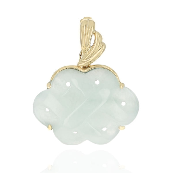 Carved Jadeite Pierced Overlap Enhancer Pendant in Yellow Gold