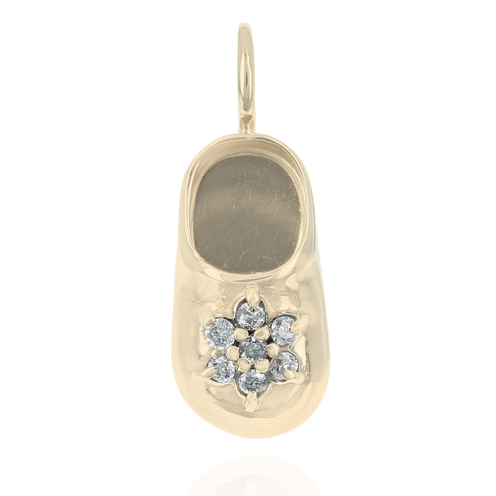 Diamond Flower Baby Shoe Pendant in Yellow Gold