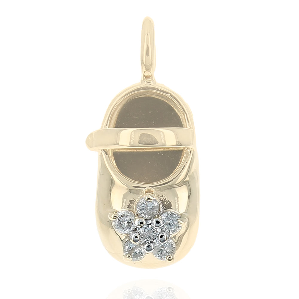Diamond Flower Baby Shoe Pendant in Yellow Gold